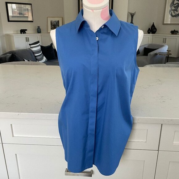 Talbots Wrinkle Resistant Slvless Button Down Collared Cotton Shirt Blue Sz 4 - Picture 1 of 11